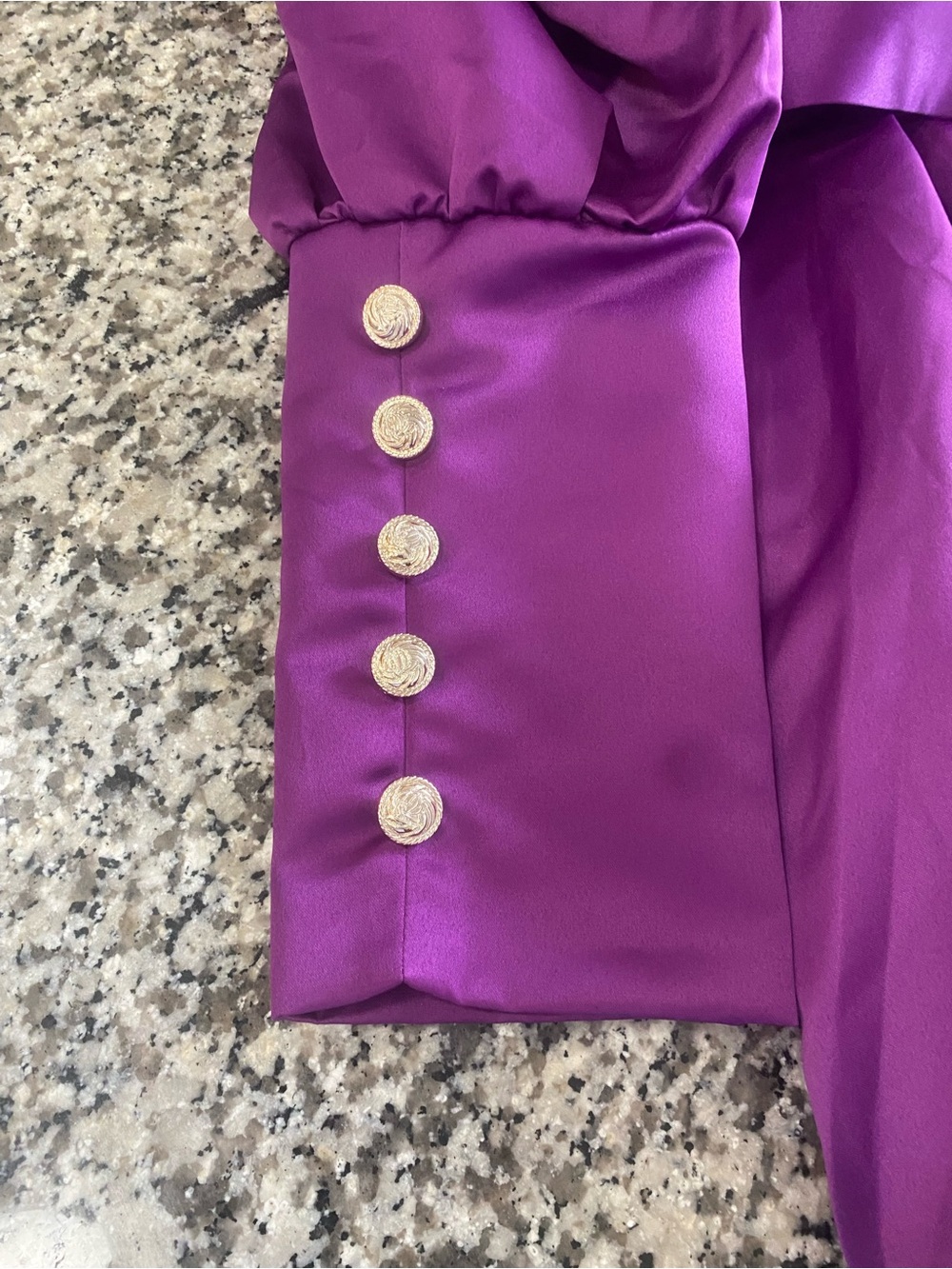 Purple Puff-Sleeve Midi Dress with Rhinestone Belt - Picture 6 of 9